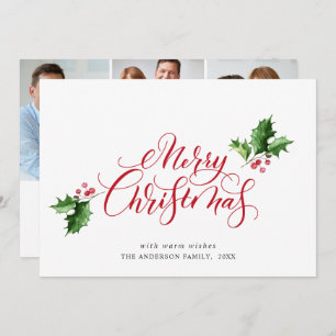 Simple Elegant Merry Christmas Greeting 3 PHOTO Holiday Card