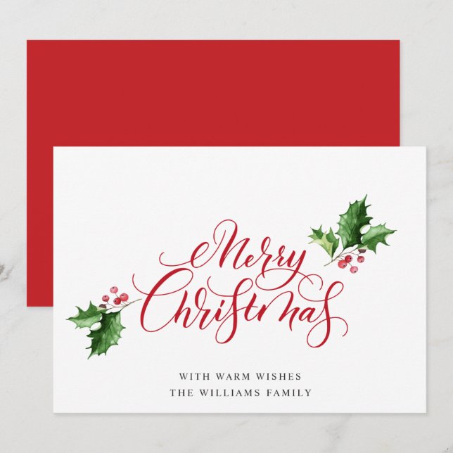 Simple Elegant Merry Christmas Greeting Holiday Card (Front/Back)