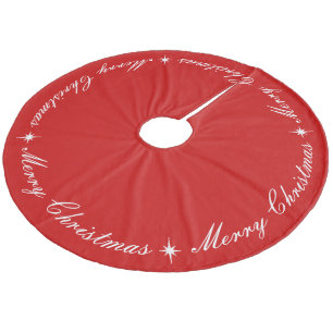 Simple Elegant Merry Christmas Red & White Script Fleece Tree Skirt