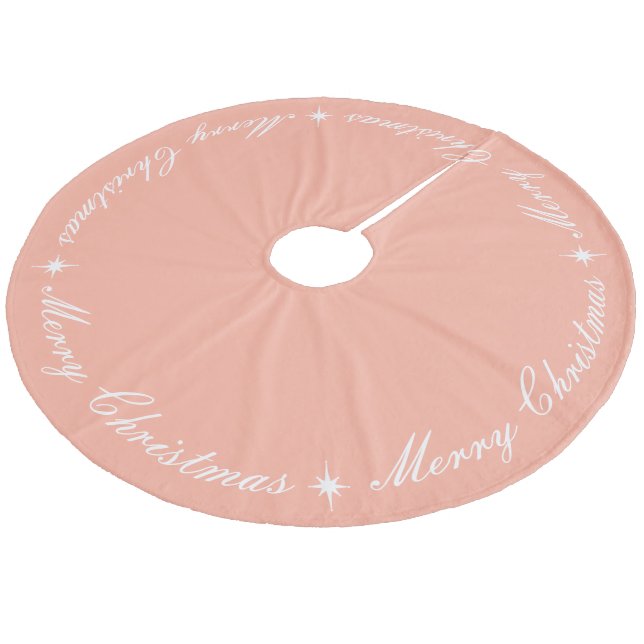 Simple Elegant Merry Christmas Script Blush Pink Fleece Tree Skirt (Angled)
