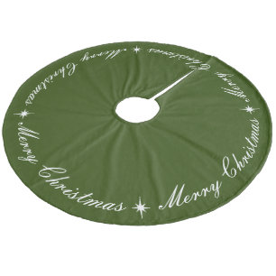 Simple Elegant Merry Christmas Script Dark Green Fleece Tree Skirt