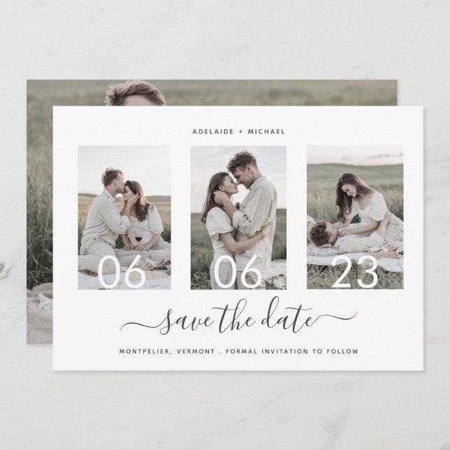 Simple Elegant Minimal 4 Photo Collage Wedding Save The Date (Front/Back)