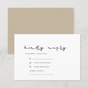 SIMPLE ELEGANT MINIMAL BLACK WHITE WEDDING RSVP ENCLOSURE CARD