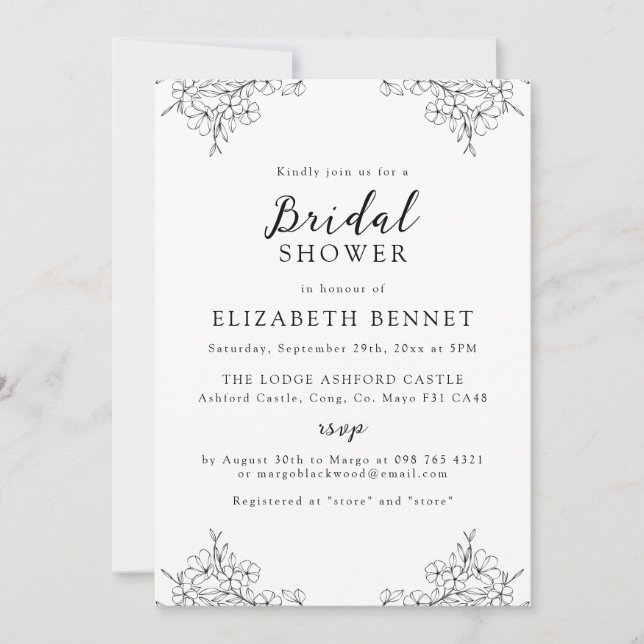 Simple Elegant Minimal Cherry Blossom Bridal  Invitation (Front)