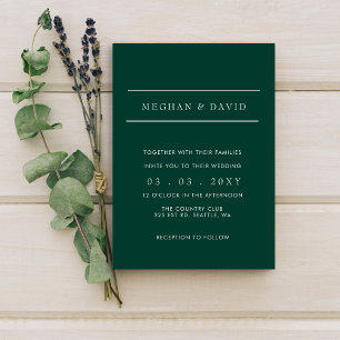 Simple Elegant Minimal Emerald Green Wedding  Invitation