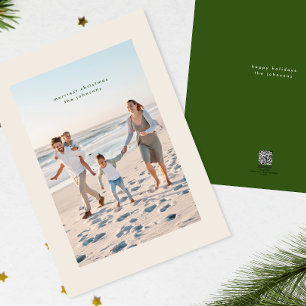Simple Elegant Minimal Green Cream Christmas Photo Holiday Card