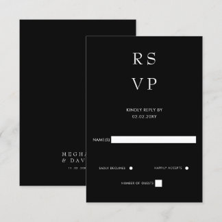 Simple Elegant Minimal Modern Black Wedding RSVP Card