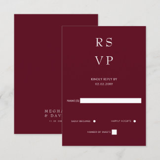 Simple Elegant Minimal Modern Burgundy Wedding RSVP Card