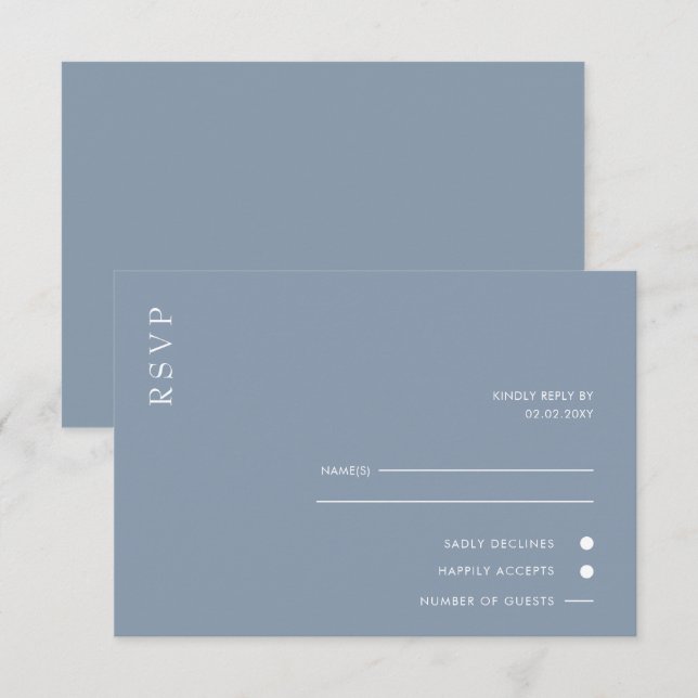  Simple Elegant Minimal Modern Dusty Blue Wedding  RSVP Card (Front/Back)