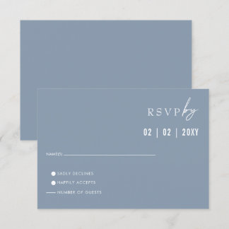 Simple Elegant Minimal Modern Dusty Blue Wedding RSVP Card