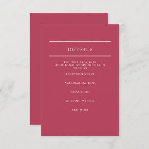  Simple Elegant Minimal Modern Magenta Wedding  Enclosure Card