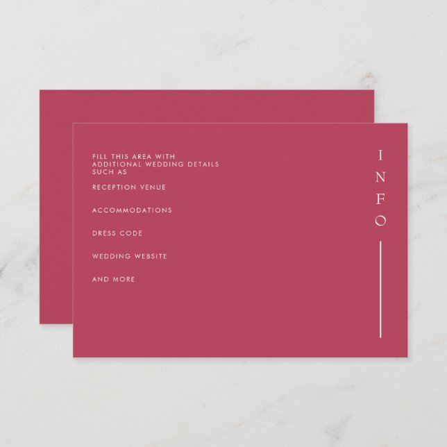  Simple Elegant Minimal Modern Magenta Wedding  Enclosure Card (Front/Back)