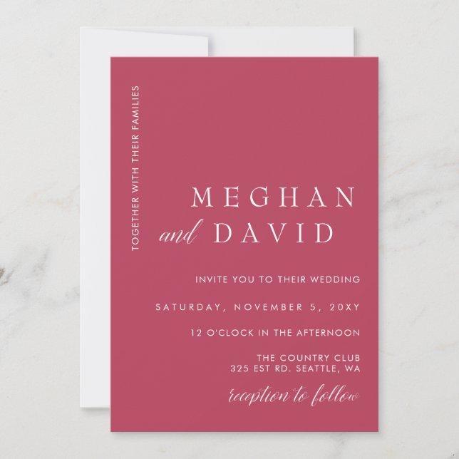 Simple Elegant Minimal Modern Magenta Wedding  Invitation (Front)