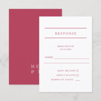Simple Elegant Minimal Modern Magenta Wedding RSVP Card
