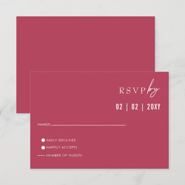  Simple Elegant Minimal Modern Magenta Wedding  RSVP Card (Front/Back)