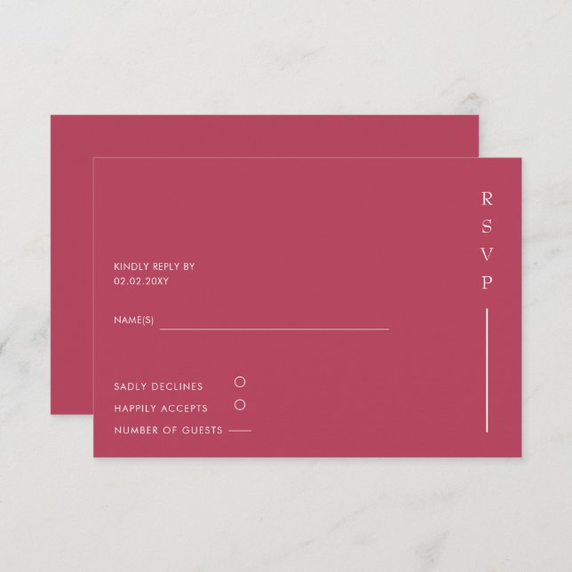  Simple Elegant Minimal Modern Magenta Wedding  RSVP Card (Front/Back)