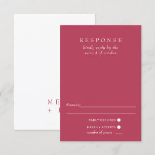 Simple Elegant Minimal Modern Magenta Wedding  RSVP Card