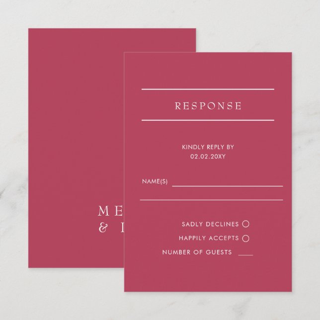  Simple Elegant Minimal Modern Magenta Wedding  RSVP Card (Front/Back)
