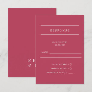  Simple Elegant Minimal Modern Magenta Wedding  RSVP Card