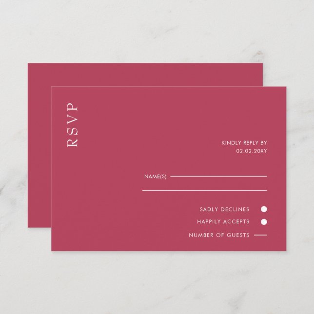  Simple Elegant Minimal Modern Magenta Wedding  RSVP Card (Front/Back)