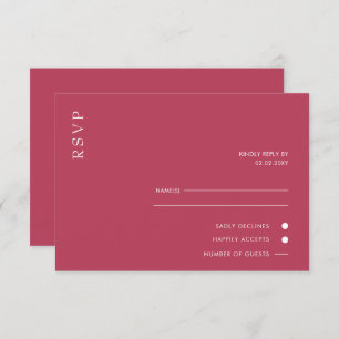  Simple Elegant Minimal Modern Magenta Wedding  RSVP Card