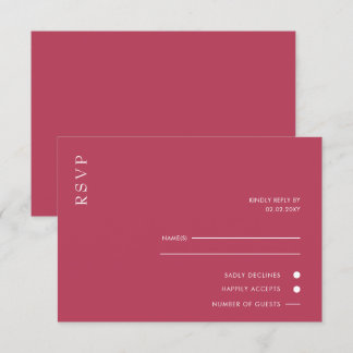 Simple Elegant Minimal Modern Magenta Wedding RSVP Card