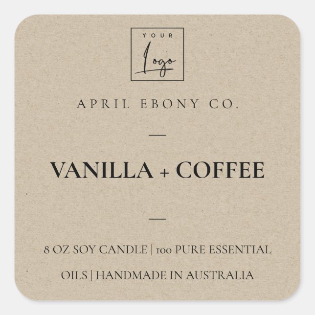 SIMPLE ELEGANT MINIMAL MODERN RUSTIC KRAFT LOGO SQUARE STICKER (Front)
