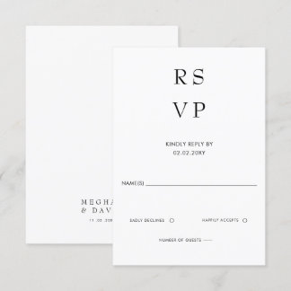 Simple Elegant Minimal Modern White Wedding RSVP Card