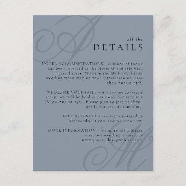 Simple Elegant Minimal Monogram Wedding Details Enclosure Card (Front)