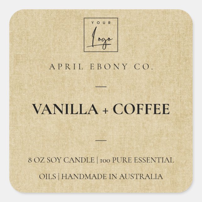 SIMPLE ELEGANT MINIMAL OCHER LINEN YELLOW LOGO SQUARE STICKER (Front)