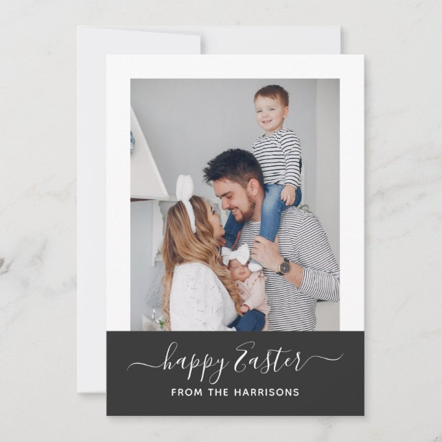 Simple Elegant Minimal Script Family Photo Easter Holiday Card (Front)