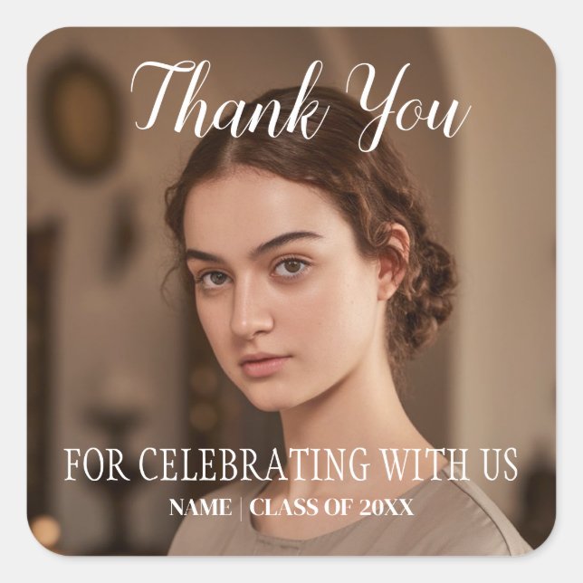 Simple Elegant Minimal Thank You Photo Graduation Square Sticker (Front)