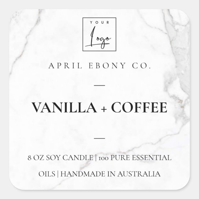 SIMPLE ELEGANT MINIMAL WHITE MARBLE STONE LOGO SQUARE STICKER (Front)