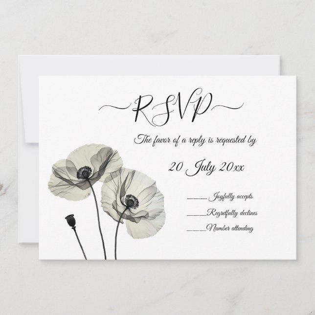 Simple Elegant Minimalism Black and White Poppies  Invitation (Front)