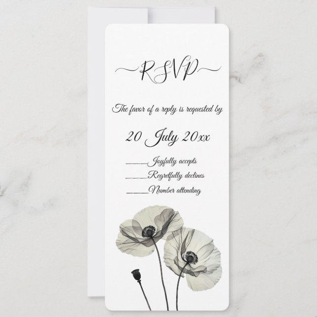 Simple Elegant Minimalism Black and White Poppies  Invitation (Front)