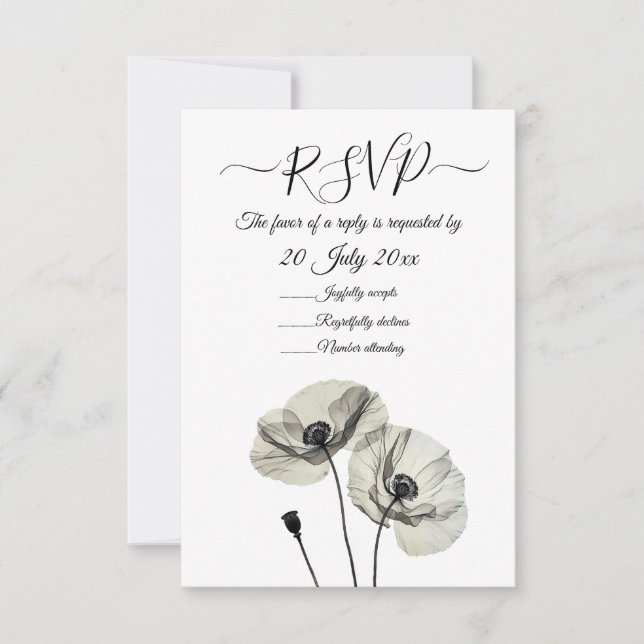 Simple Elegant Minimalism Black and White Poppies  Invitation (Front)