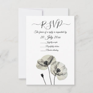 Simple Elegant Minimalism Black and White Poppies Invitation