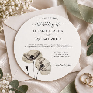 Simple Elegant Minimalism Black and White Poppies Invitation