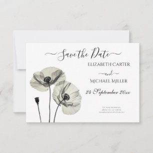 Simple Elegant Minimalism Black and White Poppies Save The Date