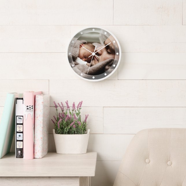 Simple Elegant Minimalism Custom Family Photo Clock (Reading Room)
