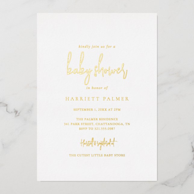Simple Elegant Minimalist Baby Shower Gold (Front)