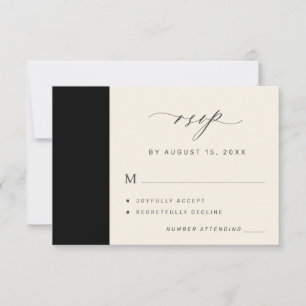 Simple elegant minimalist black and ivory wedding RSVP card