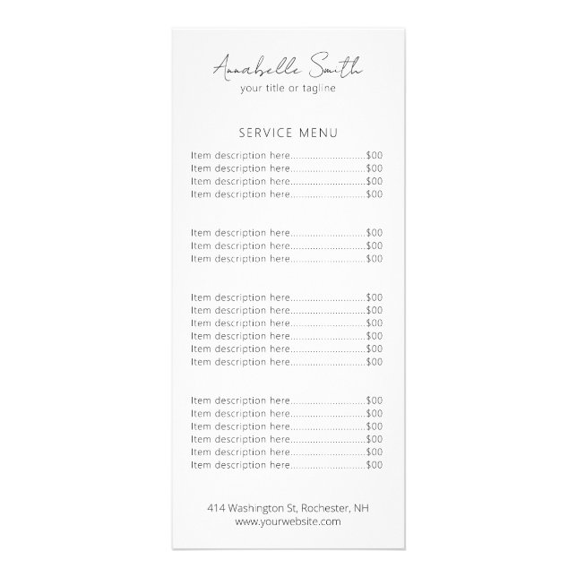 Simple Elegant Minimalist Black and White Modern Rack Card (Front)