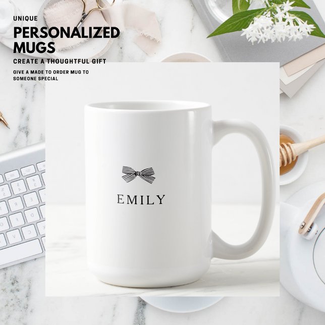 Simple Elegant Minimalist Black Bow Personalised Coffee Mug (Creator Uploaded)