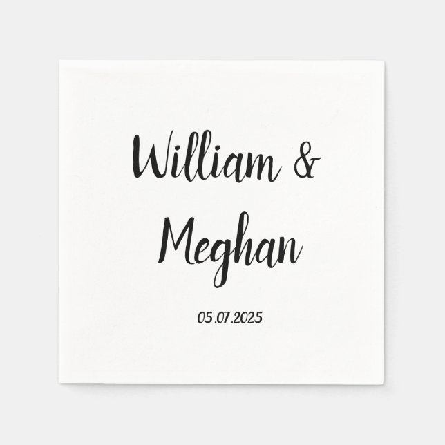 Simple Elegant Minimalist Black Script Wedding Nap Napkin (Front)
