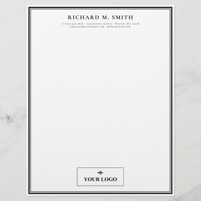 Simple Elegant Minimalist Black White With Logo Custom Letterhead (Front)