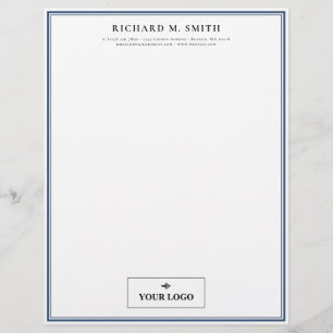 Simple Elegant Minimalist Blue White With Logo Custom Letterhead