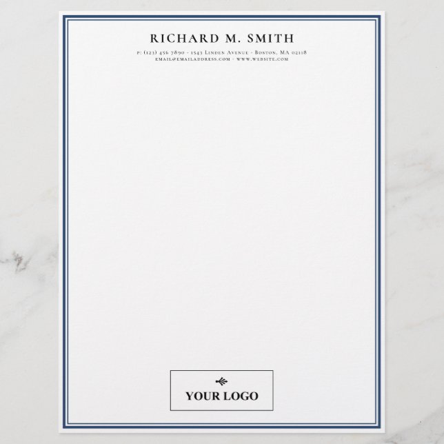 Simple Elegant Minimalist Blue White With Logo Custom Letterhead (Front)