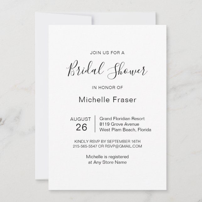 Simple Elegant minimalist Bridal Shower Invitation (Front)