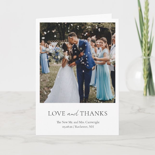 Simple Elegant Minimalist Classic Photo Wedding Thank You Card (Front)